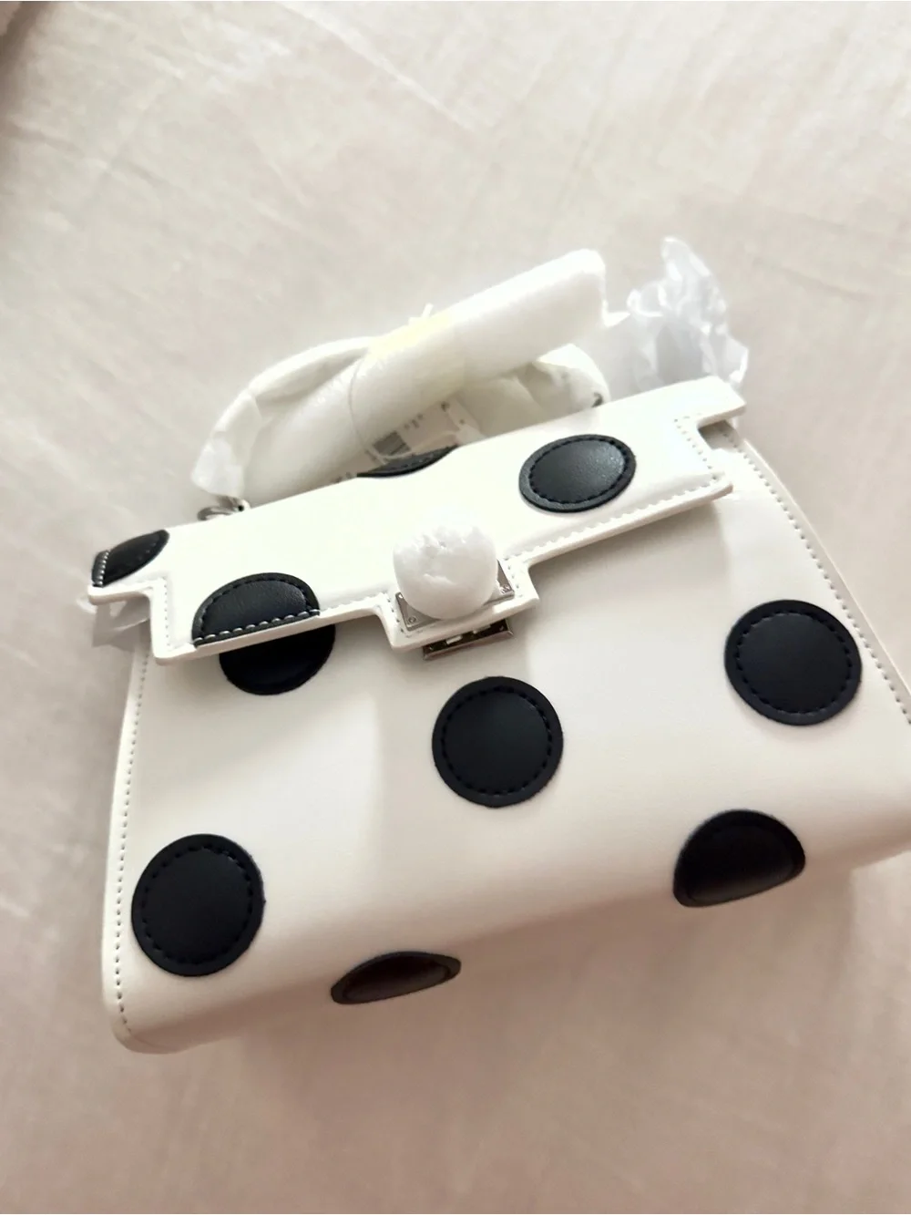 NWT Anthropologie Mellie Bianco Satchel with Black Polka Dots